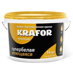 Краска водно-дисперсионная латексная интерьерная моющая 1.5 кг., супербелая Krafor (Крафор)
