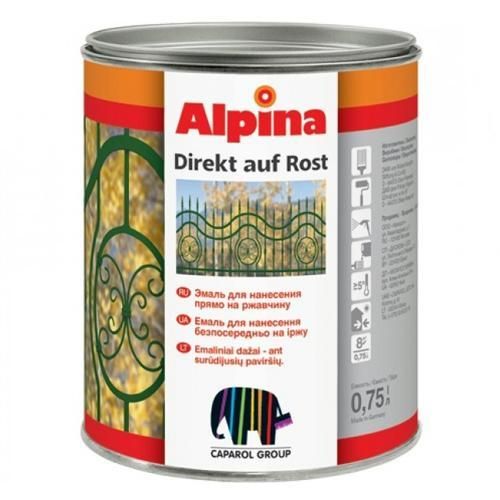 Эмаль гладкая по ржавчине Direkt Auf Rost, 2,5 л темно-коричневый Alpina (Альпина)