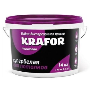 Краска водно-дисперсионная для потолков 3 кг.., супербелая Krafor (Крафор)
