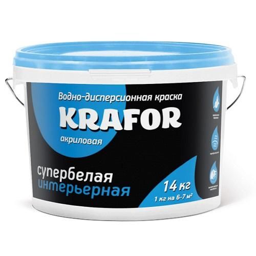 Краска водно-дисперсионная интерьерная 40 кг., супербелая, синяя Krafor (Крафор)