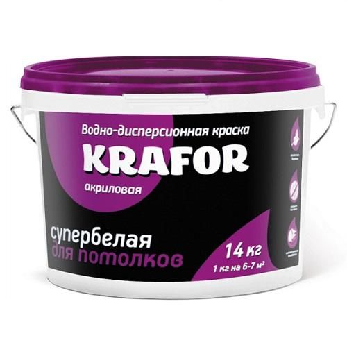 Краска водно-дисперсионная для потолков 14 кг.., супербелая Krafor (Крафор)